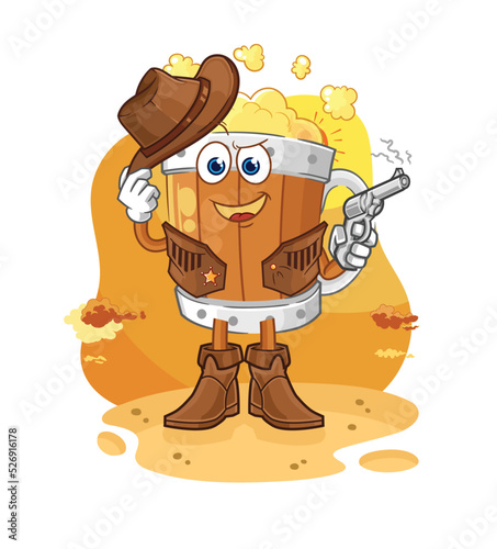 beer mug cowboy with gun character vector