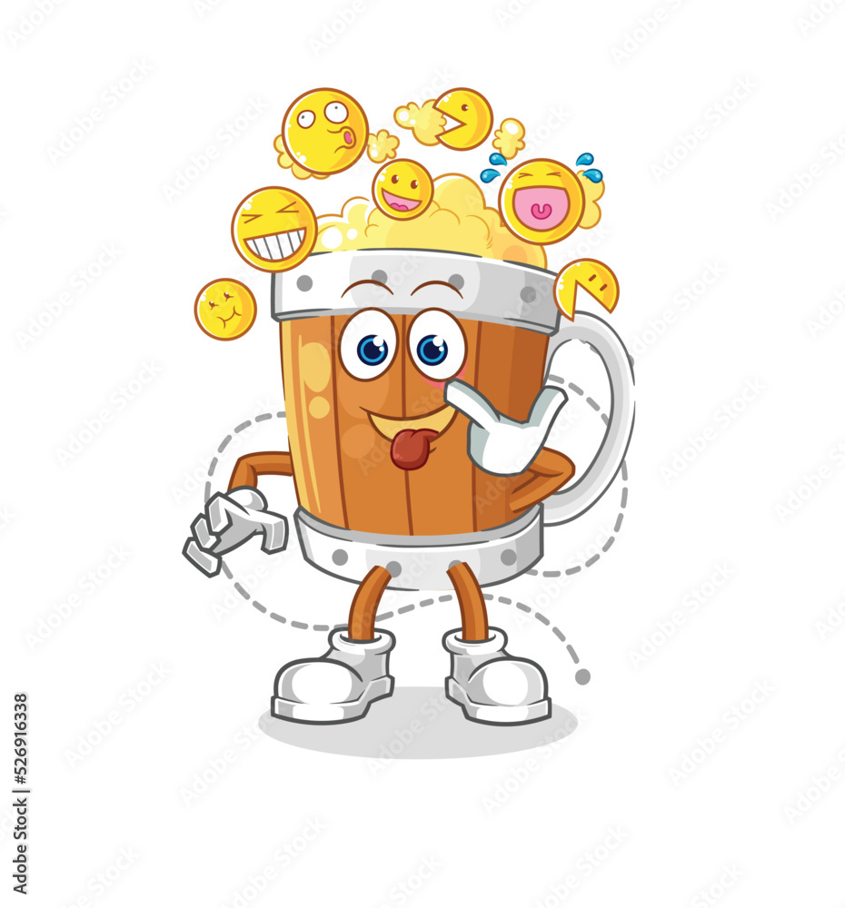 beer mug laugh and mock character. cartoon mascot vector