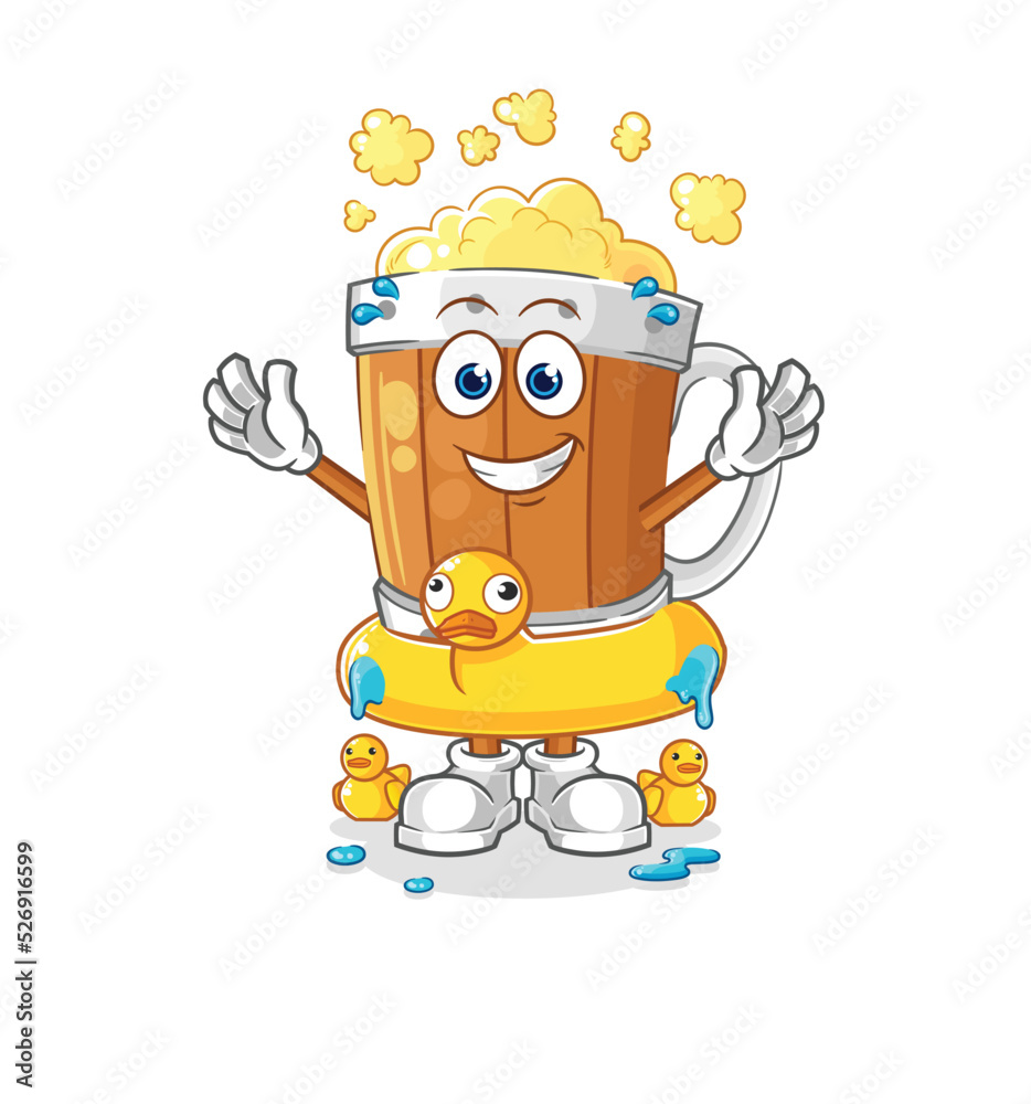 beer mug with duck buoy cartoon. cartoon mascot vector beer mug with duck buoy cartoon. cartoon mascot vector
