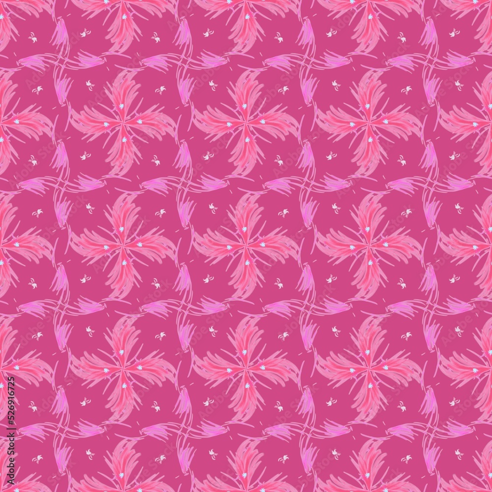 Abstract floral seamless ornament.Abstract pink pattern. Design for decorating,background, wallpaper, illustration, fabric, clothing, batik, carpet, embroidery.