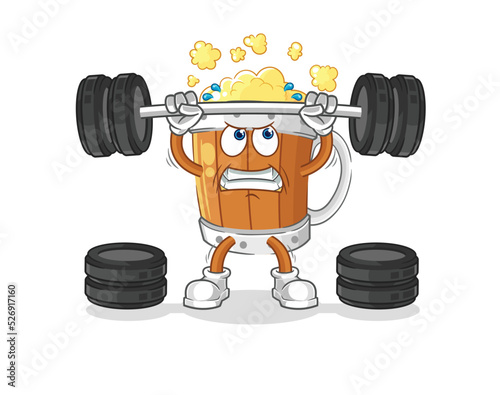 beer mug lifting the barbell character. cartoon mascot vector