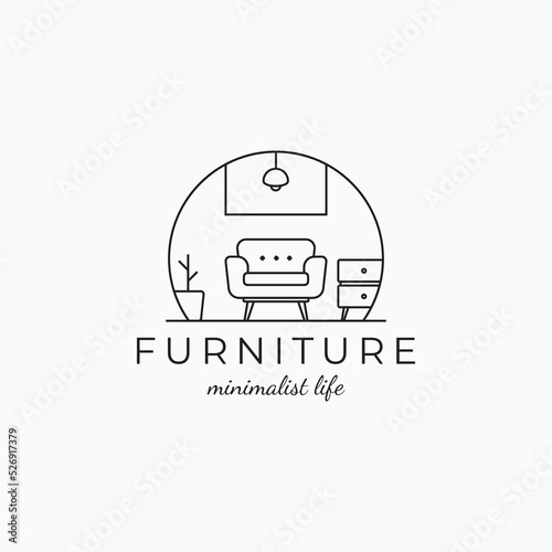 Minimalist line art furniture logo design. Modern furniture store logo concept.