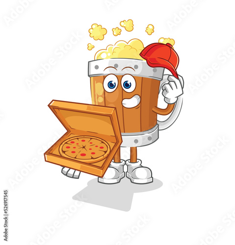 beer mug pizza delivery boy vector. cartoon character