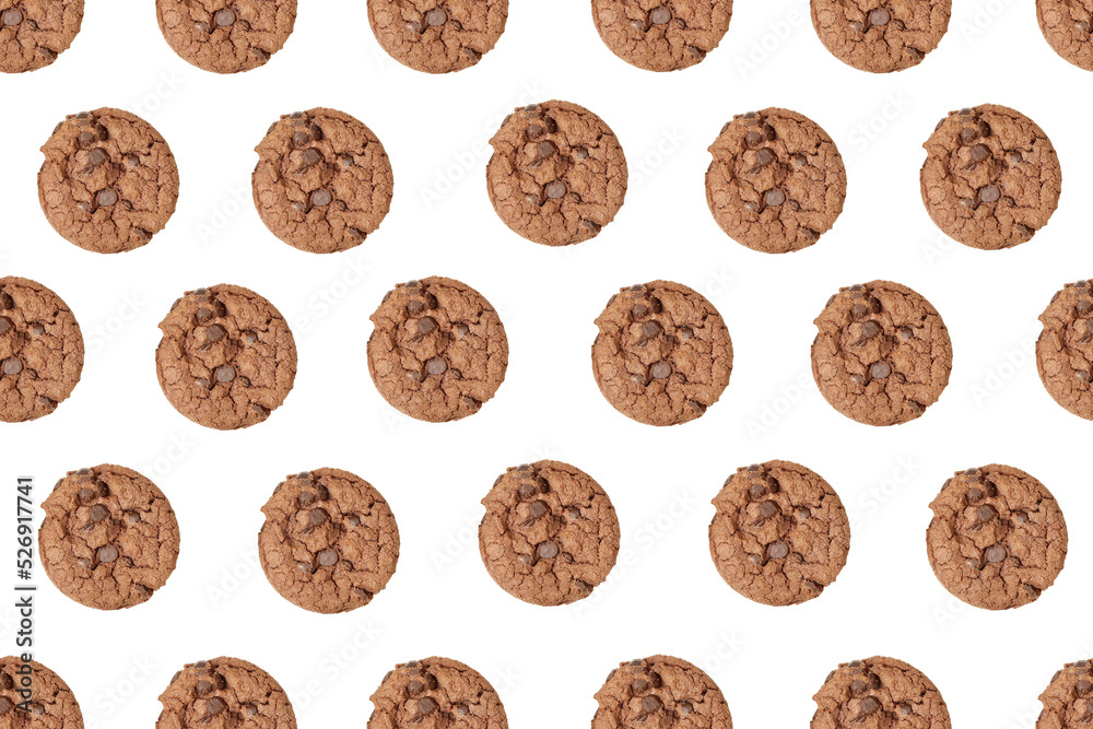 Seamless pattern of chocolate cookies. Background from cookies with pieces of chocolate. Seamless pattern of chocolate cookies. Background from cookies with pieces of chocolate.
