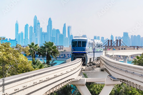 Train arrives at the Atlantis monorail station on the Palm Jumeirah in Dubai. photo