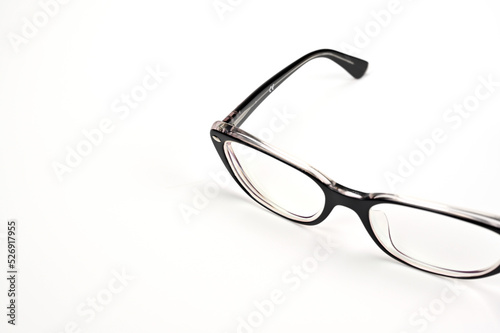 black glasses with a white back screen