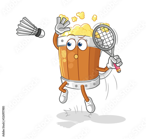 beer mug smash at badminton cartoon. cartoon mascot vector