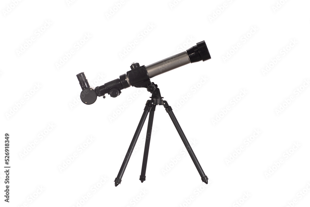 black optical telescope on tripod isolated on white background black optical telescope on tripod isolated on white background