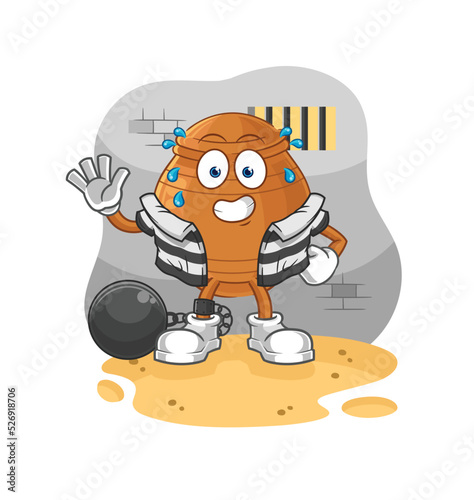 clay pot criminal in jail. cartoon character