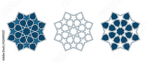 Set of Islamic traditional rosettes for greetings cards decoration and design isolated on white backgrounds. Vector illustration.