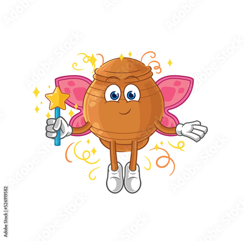 clay pot fairy with wings and stick. cartoon mascot vector