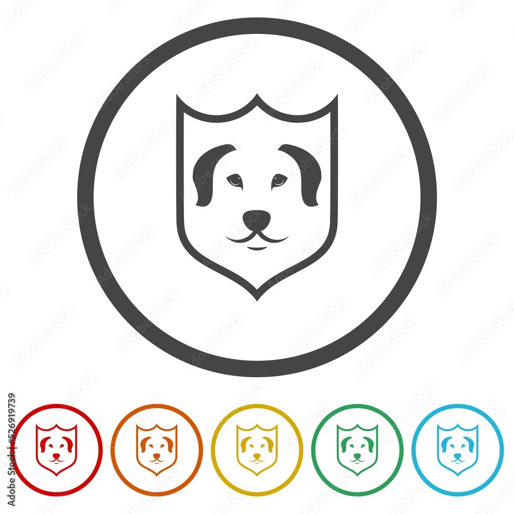 Dog Shield logo design. Set icons in color circle buttons Dog Shield logo design. Set icons in color circle buttons