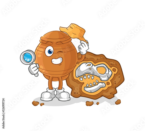 clay pot archaeologists with fossils mascot. cartoon vector