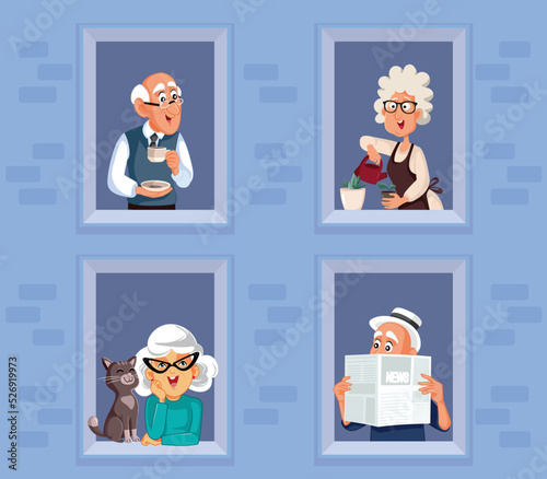 Elderly People in a Friendly Neighborhood Vector Cartoon Illustration. Happy seniors enjoying they life at the nursing home 
