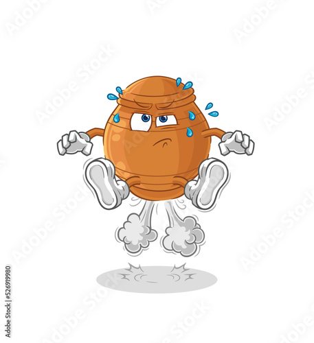 clay pot fart jumping illustration. character vector