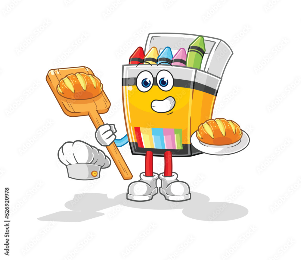 Obraz premium crayon baker with bread. cartoon mascot vector