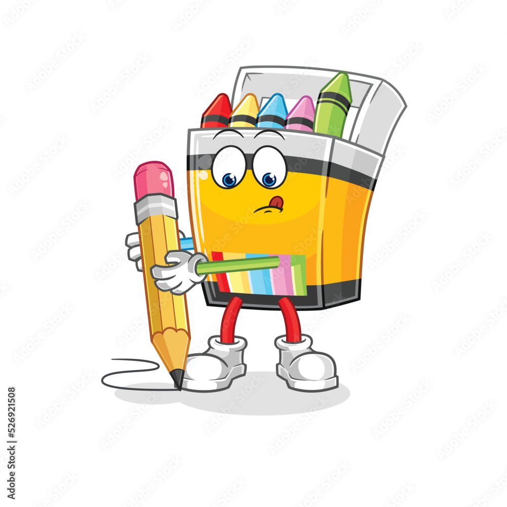 crayon write with pencil. cartoon mascot vector
