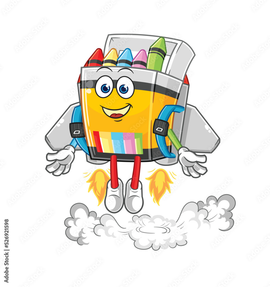 crayon with jetpack mascot. cartoon vector