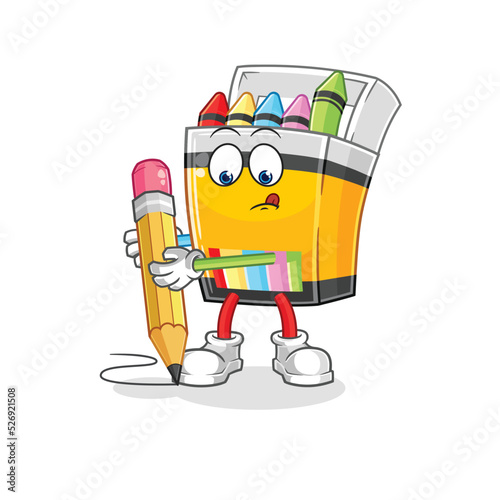 crayon write with pencil. cartoon mascot vector