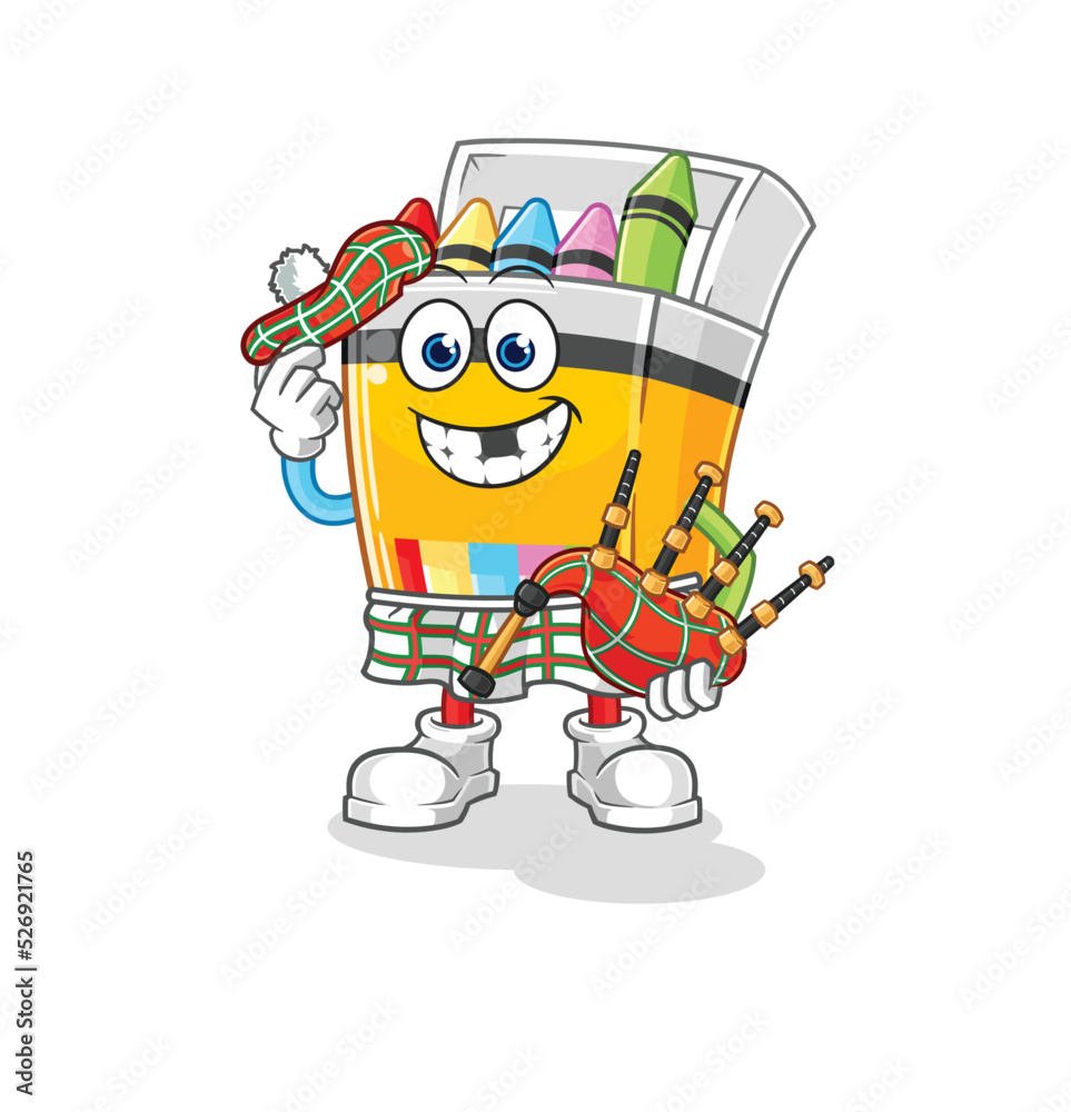 Obraz premium crayon scottish with bagpipes vector. cartoon character