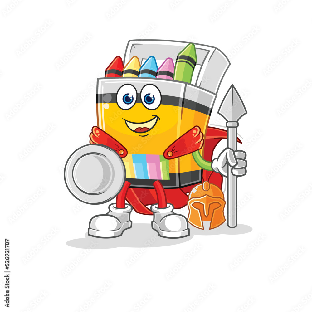 crayon spartan character. cartoon mascot vector