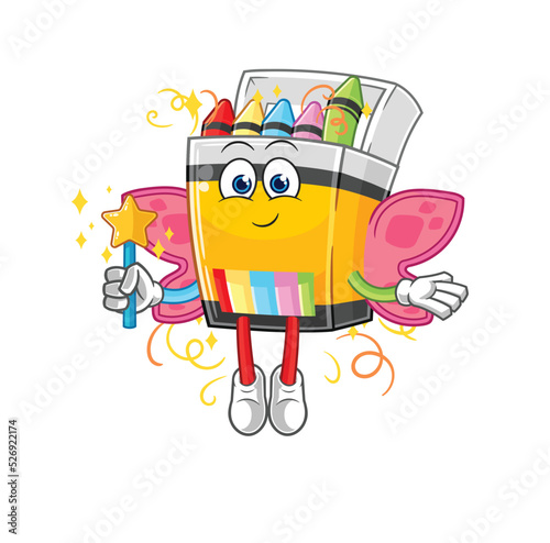 crayon fairy with wings and stick. cartoon mascot vector