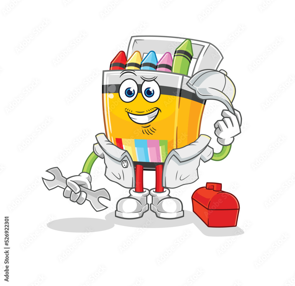 crayon mechanic cartoon. cartoon mascot vector crayon mechanic cartoon. cartoon mascot vector