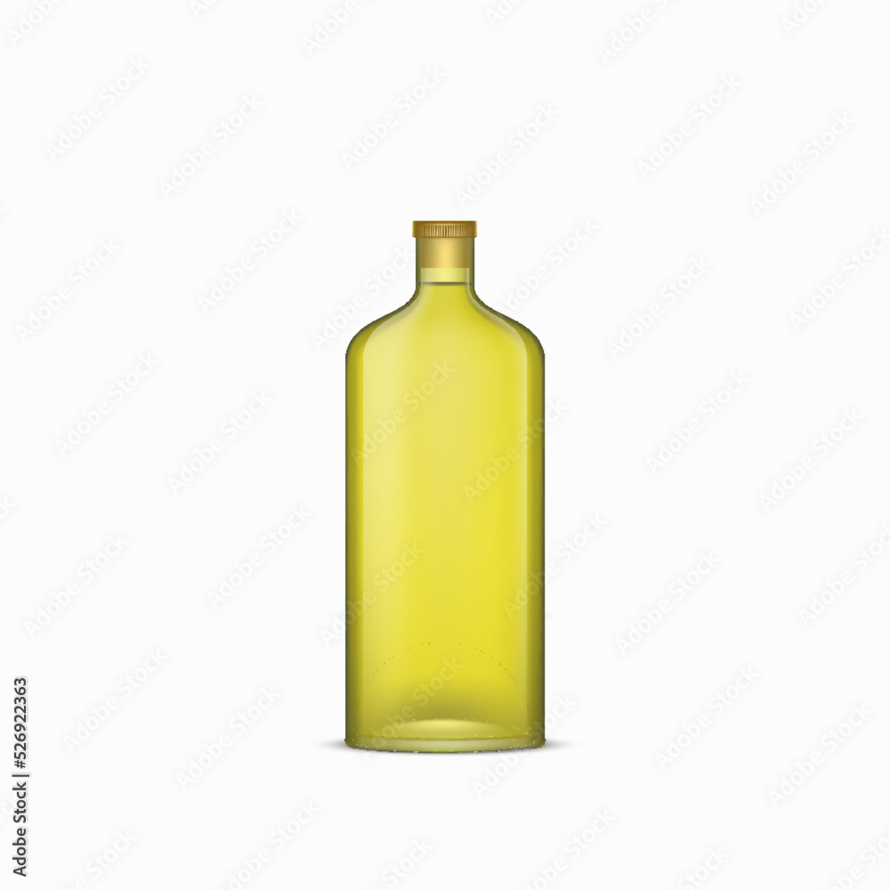 Realistic olive oil bottle, glass jar with cork metal lid. Extra virgin olive oil or vinegar package Realistic olive oil bottle, glass jar with cork metal lid. Extra virgin olive oil or vinegar package