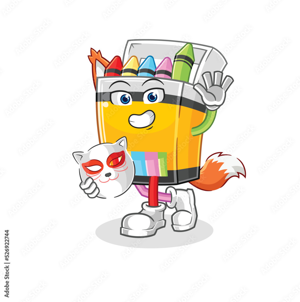 crayon japanese fox character. cartoon mascot crayon japanese fox character. cartoon mascot