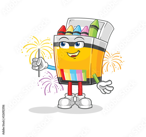 crayon with fireworks mascot. cartoon vector