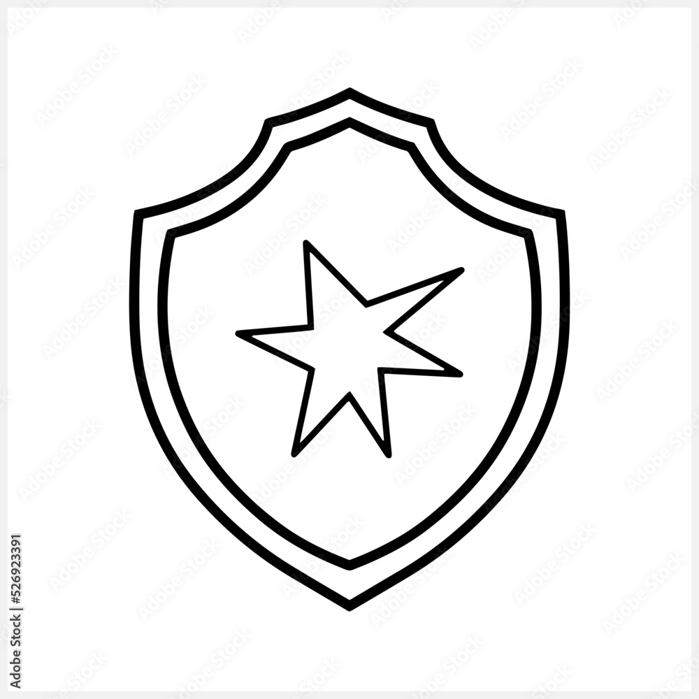 Shield, guard with burst icon isolated. Doodle clipart. Vector stock illustration. EPS 10