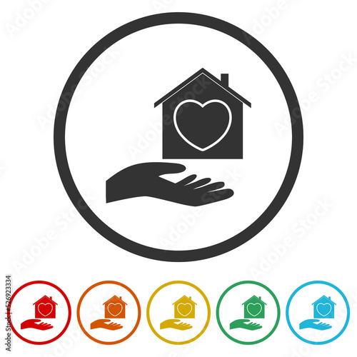 Home care service icon. Set icons in color circle buttons