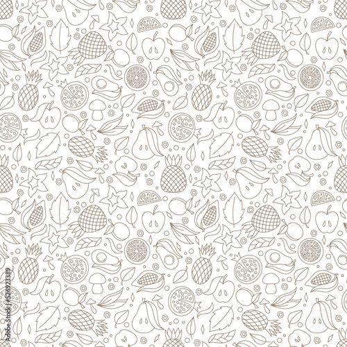 Doodle food seamless pattern isolated. Hand drawn line art. Sketch fruit. Vector stock illustrations. EPS 10