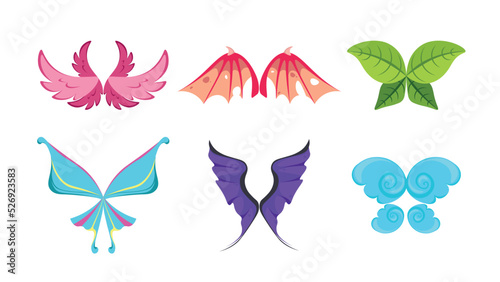 Fotografering Set of colorful fairy wings in cartoon style