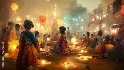 illustation of Diwali festival of lights tradition Diya oil lamps against dark background