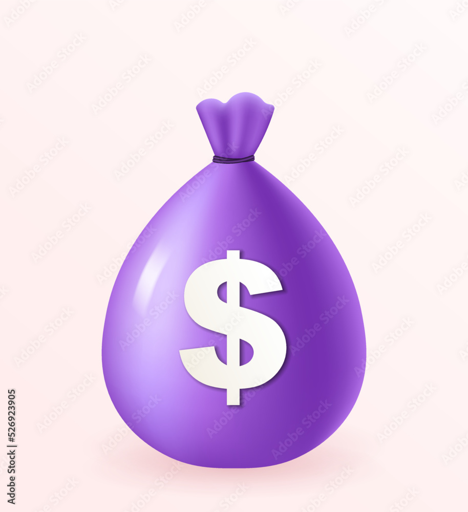 Money bag with dollar icon. Finance, investment, money earning growth illustration concept. 3d vector icon. Money bag with dollar icon. Finance, investment, money earning growth illustration concept. 3d vector icon.