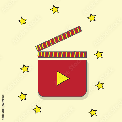movie clapper board and film reel for film producer and director action clapboard vector illustration for video 