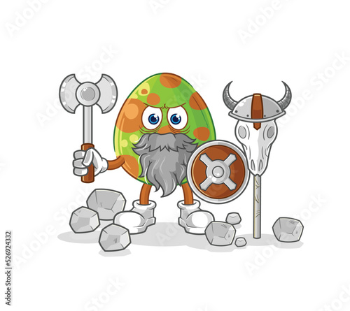 dinosaur egg viking with an ax illustration. character vector