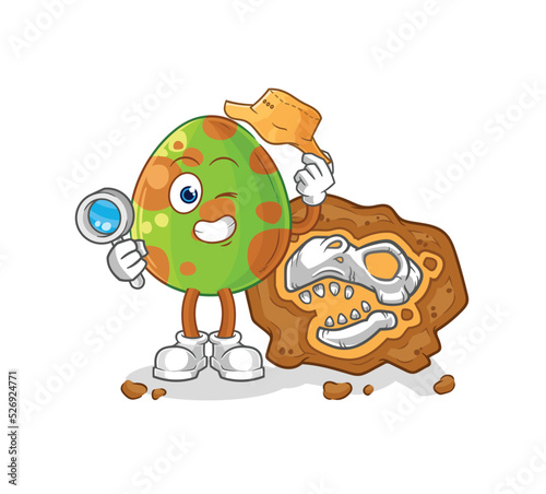 dinosaur egg archaeologists with fossils mascot. cartoon vector