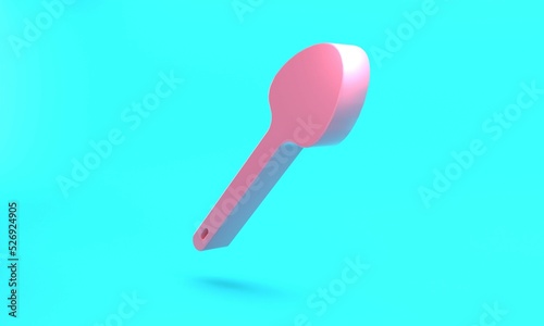 Pink Teaspoon icon isolated on turquoise blue background. Cooking utensil. Cutlery sign. Minimalism concept. 3D render illustration