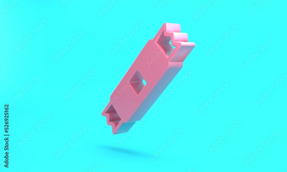Fototapeta premium Pink Sugar stick packets icon isolated on turquoise blue background. Blank individual package for bulk food products as coffee, salt, spices. Minimalism concept. 3D render illustration