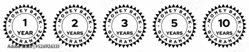 Money back guarantee simle set vector seal. 1, 2, 3, 5, 10 years