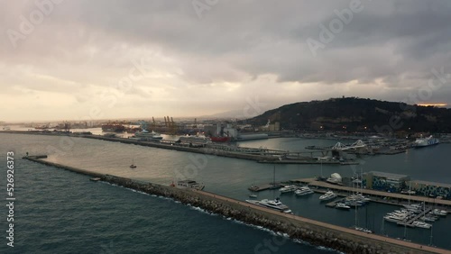 Wallpaper Mural Aerial view around the industrial harbor, cloudy morning in Barcelona, Spain - circling, drone shot Torontodigital.ca