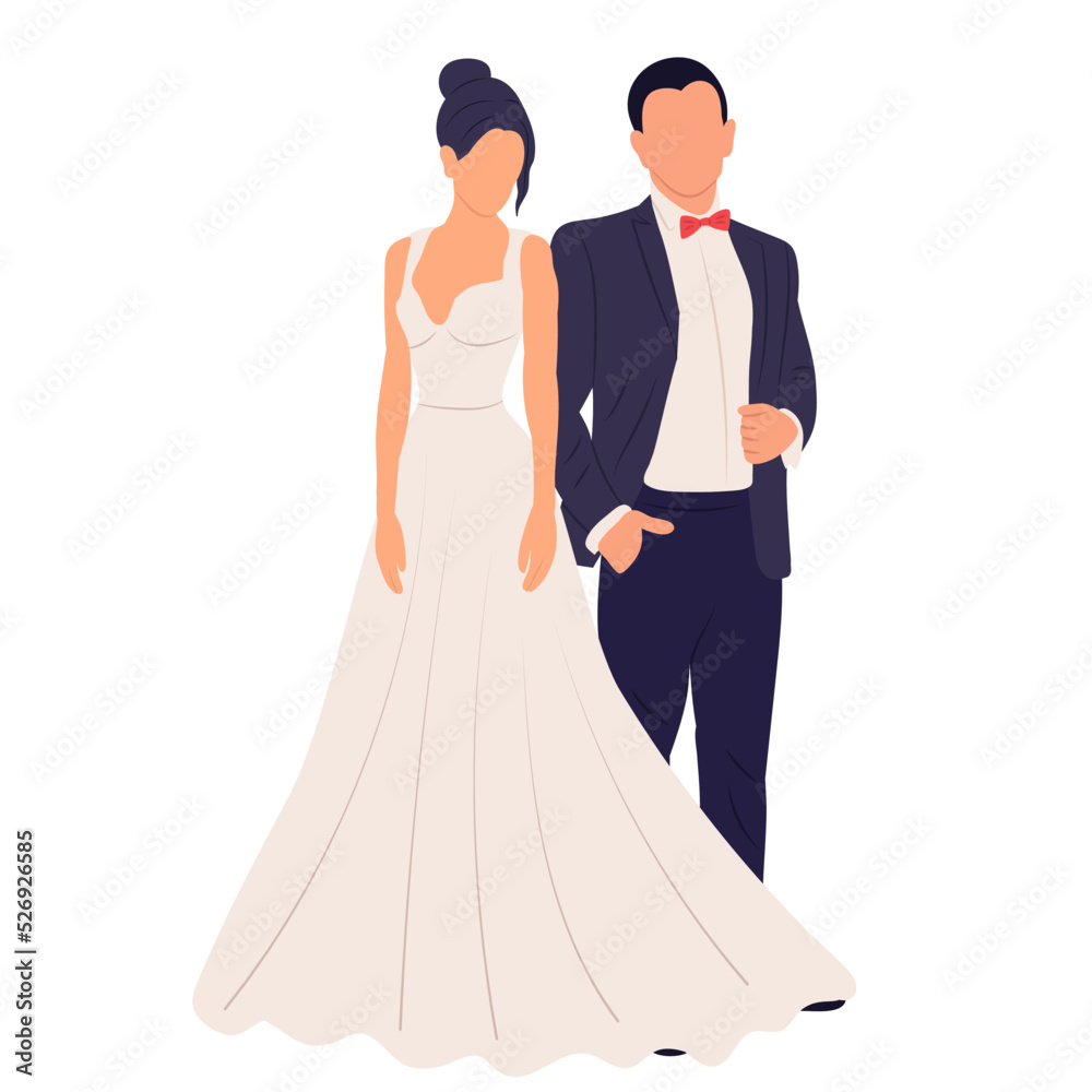 bride and groom in flat style,wedding
