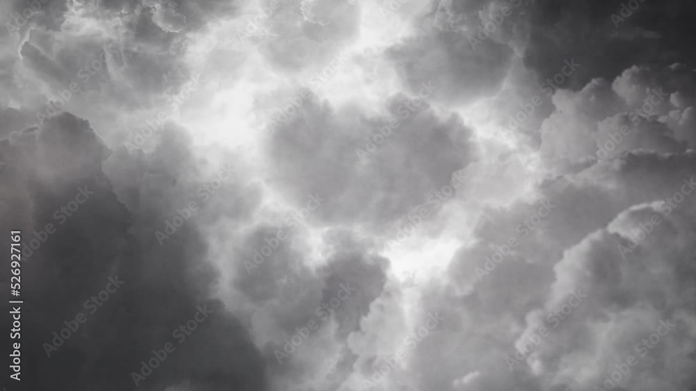 4k view of  lightning flashes among dark cumulonimbus clouds, thunderstorm 4K.