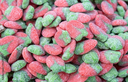 Sweet strawberry gummy candy for sale at the city market