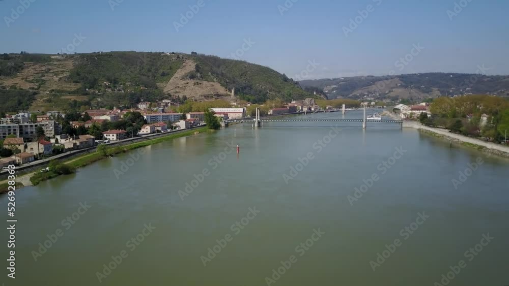 Aerial view of Tournon Sur Rhone By The Rhone River In The Rhone Valley, France