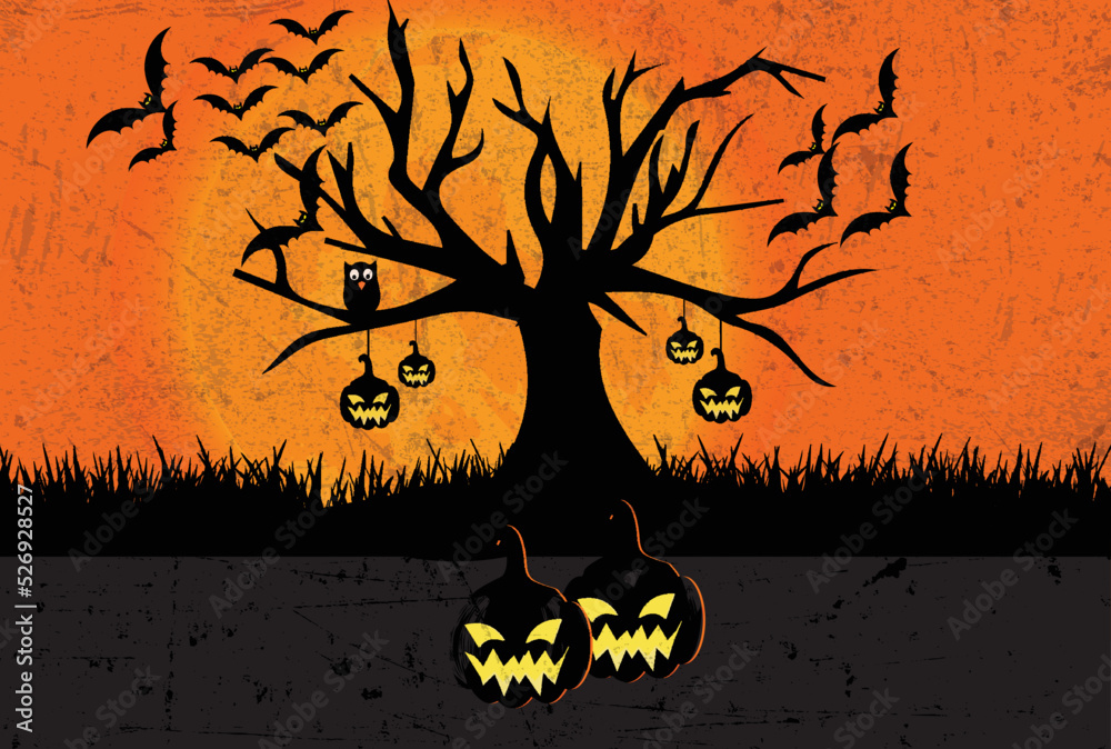Halloween night illustration with pumpkin