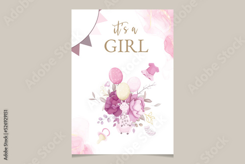 cute baby shower invitation card with beautiful floral