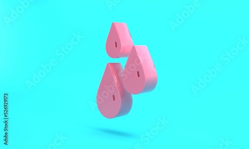 Pink Drops of honey icon isolated on turquoise blue background. Honey cells symbol. Sweet natural food. Minimalism concept. 3D render illustration